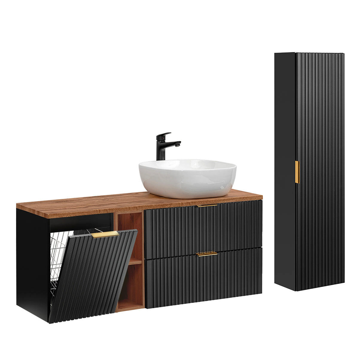 Petits-meubles KOUPELNOVÝ NÁBYTEK 140.8cm Adriel 2er-Set Černá a dřevěná
