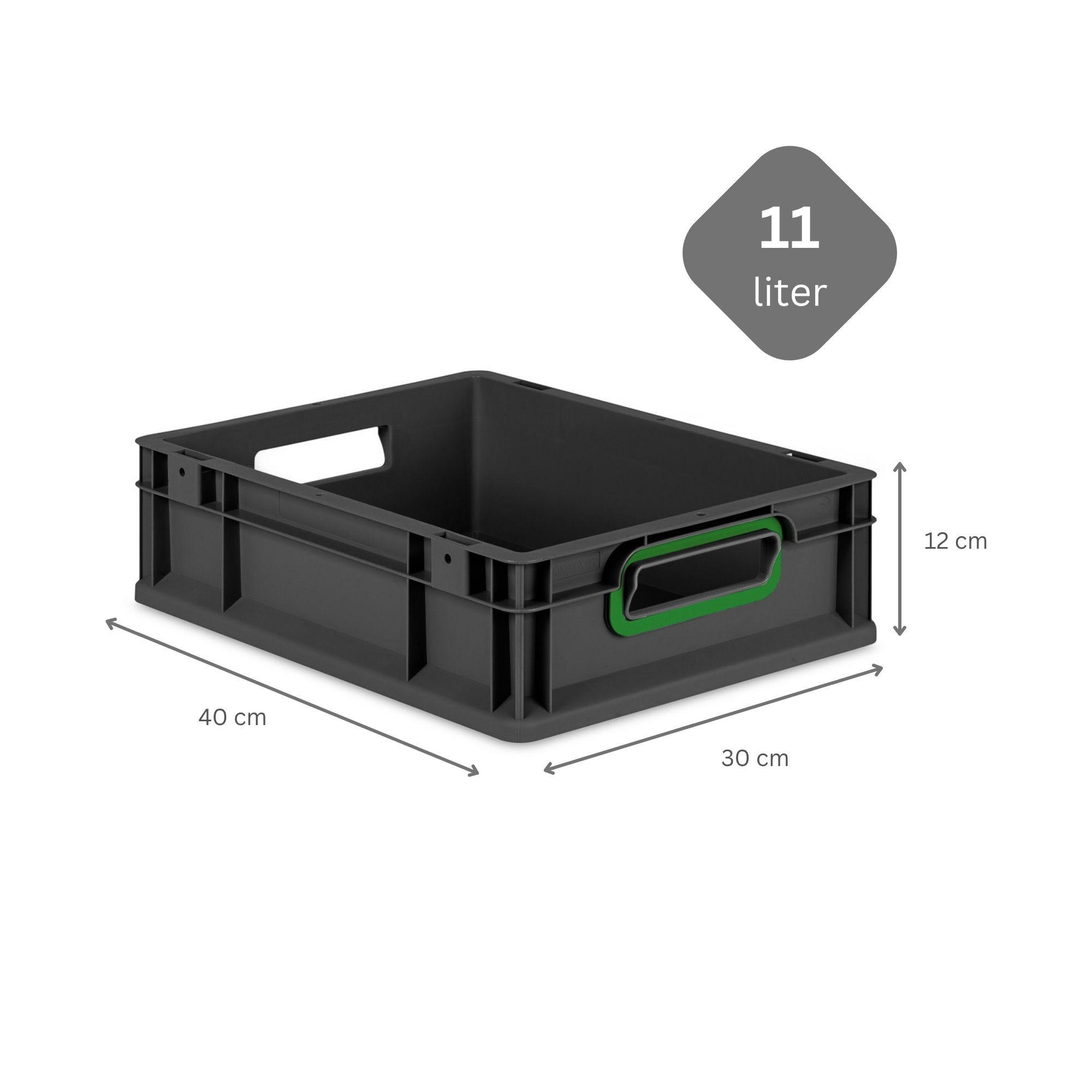 EUROBOX NextGen Color 12x30x40 cm 11 Liter Griffe grün offen, Schwarz - Schwarz/Grün, Kunststoff (30/12/40cm) - PROREGAL