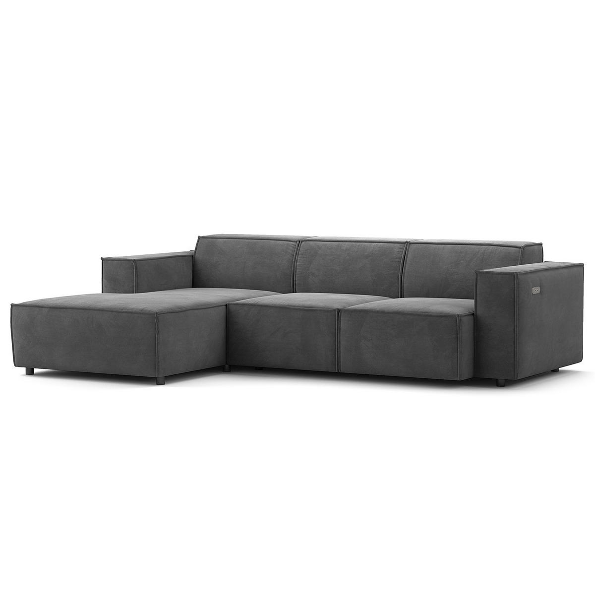 ECKSOFA mit Longchair - Schwarz/Grau, Kunststoff/Textil (260/177cm) - home24