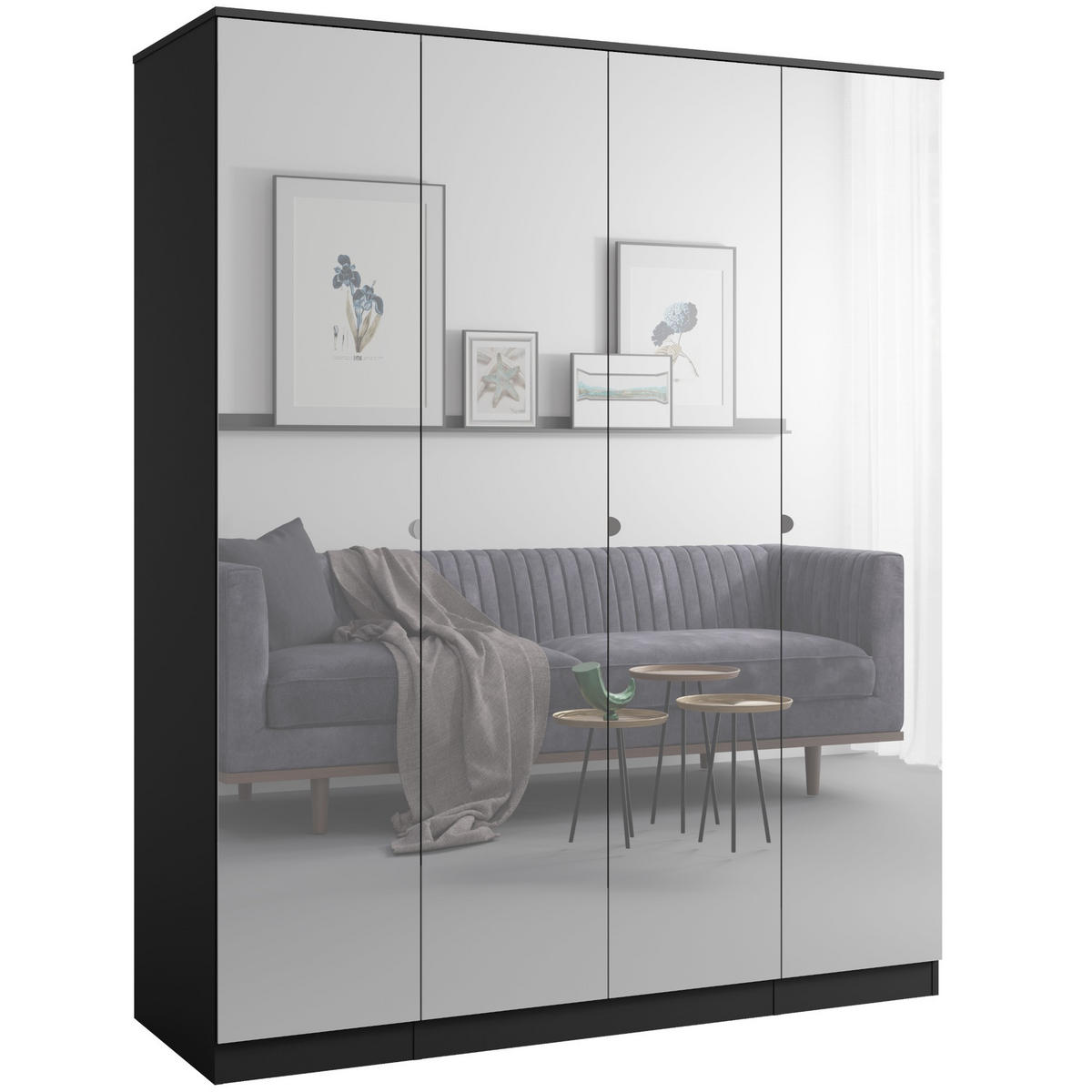 DREHTÜRENSCHRANK mit Spiegel Monza 4D 160 Schwarz - Schwarz/Grau, Holzwerkstoff/Metall (160/200/60cm) - mzm24