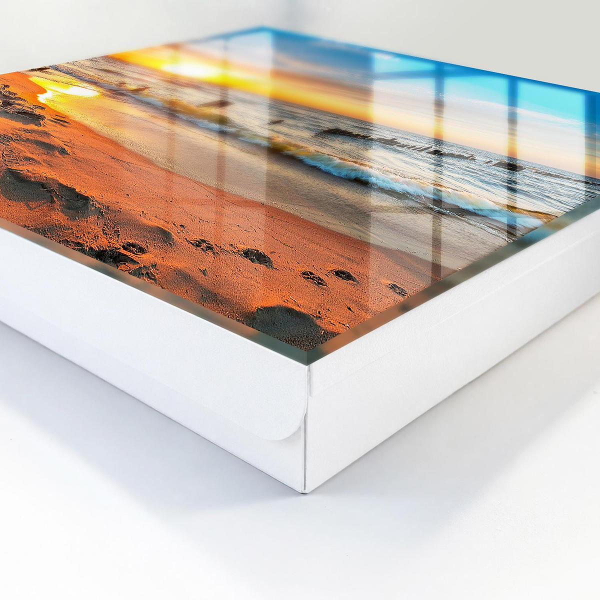 SCHLÜSSELBOX Weiß 30x30 cm – Türöffnung nach rechts - Sonnenuntergang - Gelb, Metall (30/30/5cm) - TULUP
