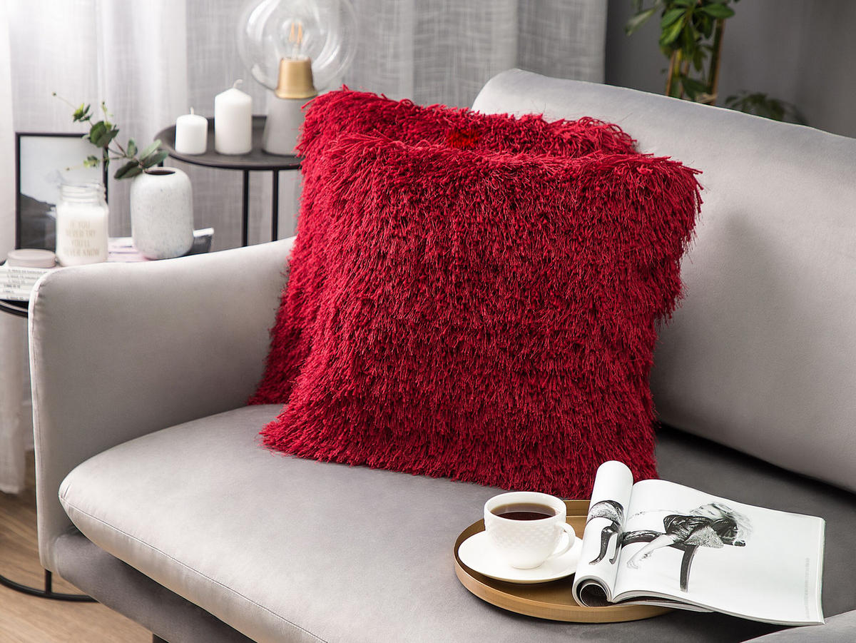 DEKOKISSEN 2er-Set Dunkelrot 45/45 cm Cide - Dunkelrot, Textil (45/45cm) - Beliani