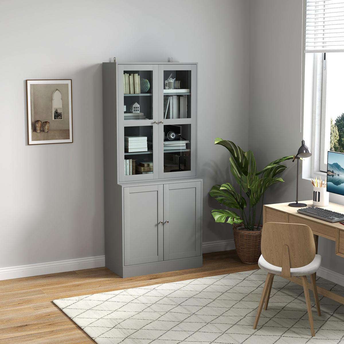 AKTENSCHRANK DE-14525 6 Ebenen mit 2 Glastüren, verstellbare Böden Grau - Grau, Holzwerkstoff (40/178.5/76cm) - ComfortXL