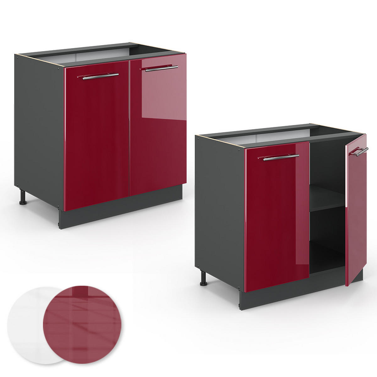 SPÜLENUNTERSCHRANK Fame-Line Bordeaux Hochglanz 80 cm mit Regal AP Anthrazit - Bordeaux/Anthrazit, Holzwerkstoff (80/82/60cm) - Vicco