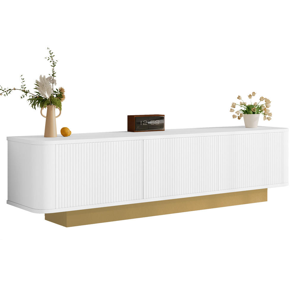 TV-SCHRANK Modern Lowboard Stauraum abgerundetes Design Weiß MDF - Weiß, Holz (43.69/16.76/80.01cm) - FLIEKS