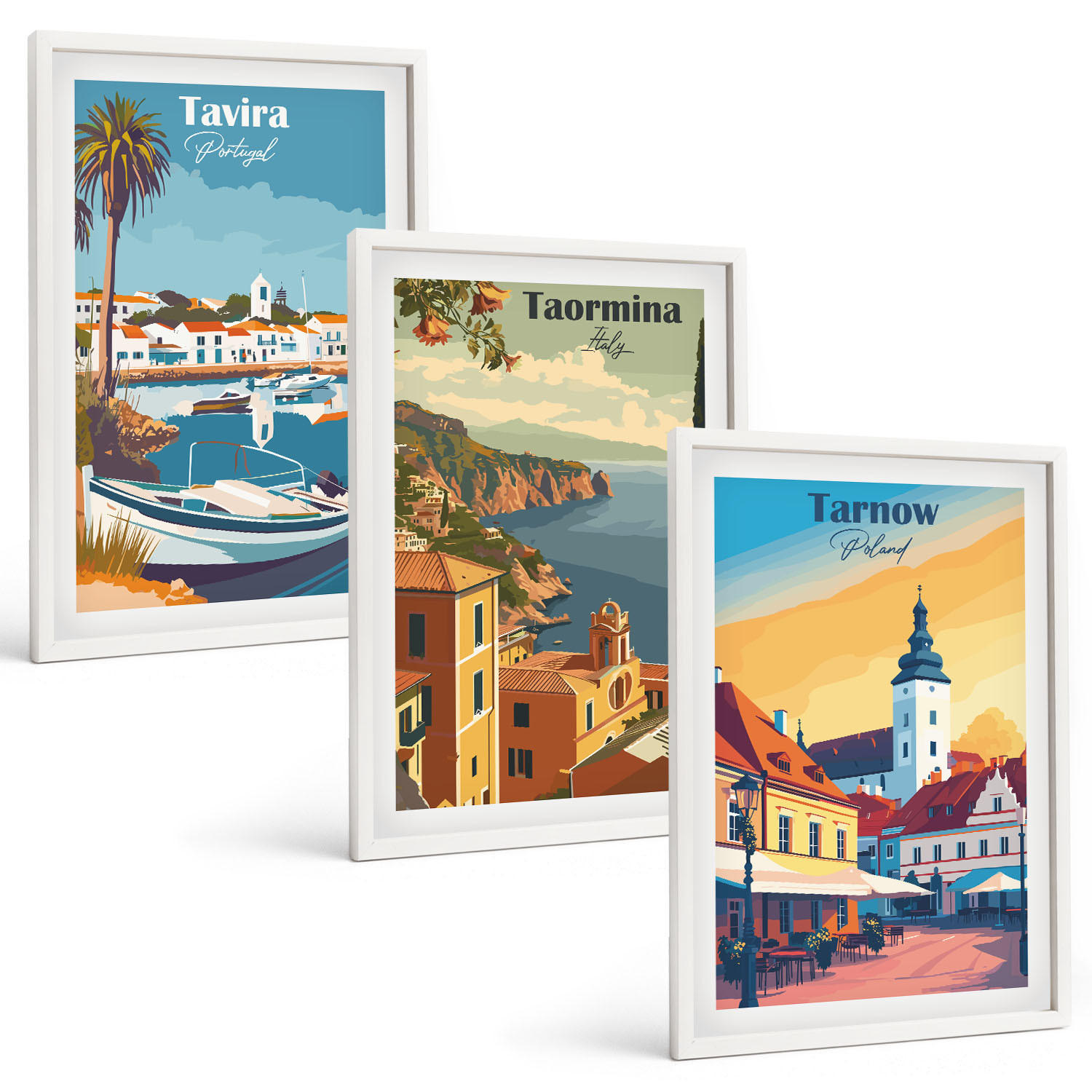 BILDER SET 3er Set - 40x60 cm Weißer Rahmen - Ansichten von Küstenstädten - Weiß, Kunststoff (40/60cm) - TULUP