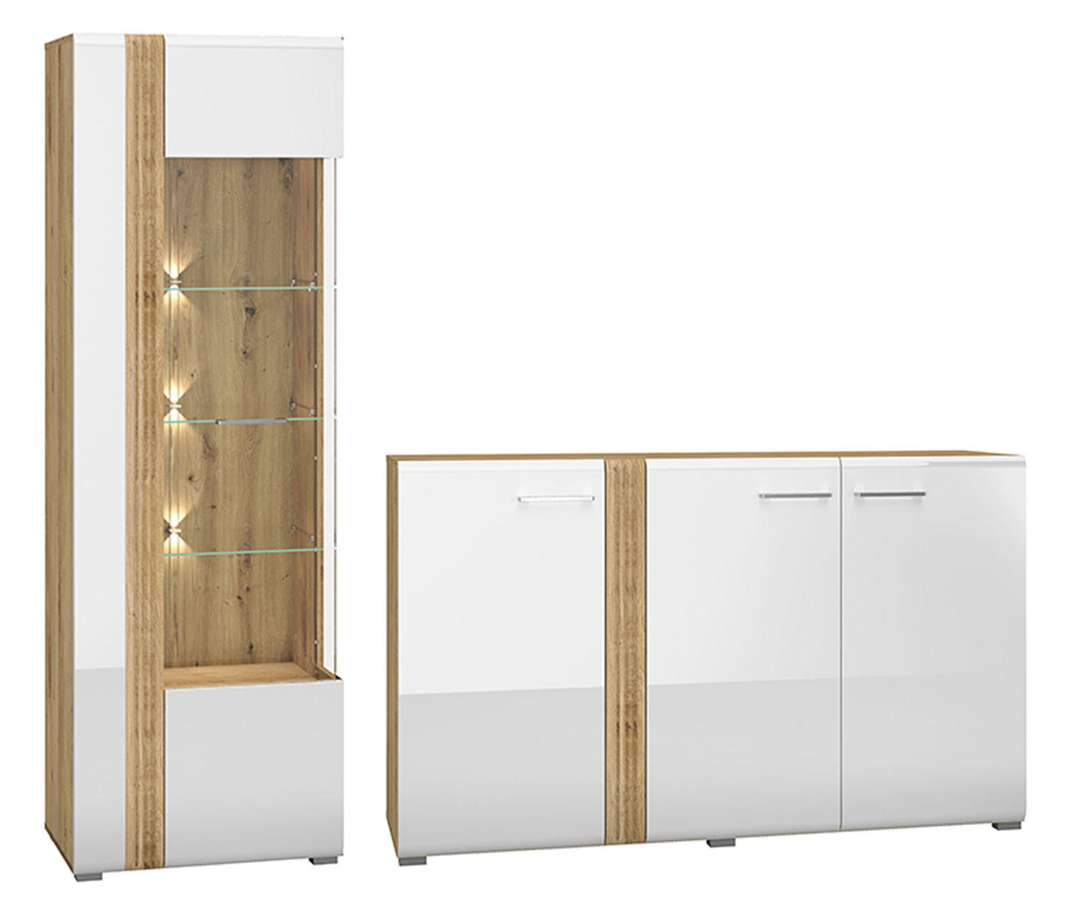 Feldmann-Wohnen Wohnzimmer-Set Weiß, Braun 215x196x42 cm