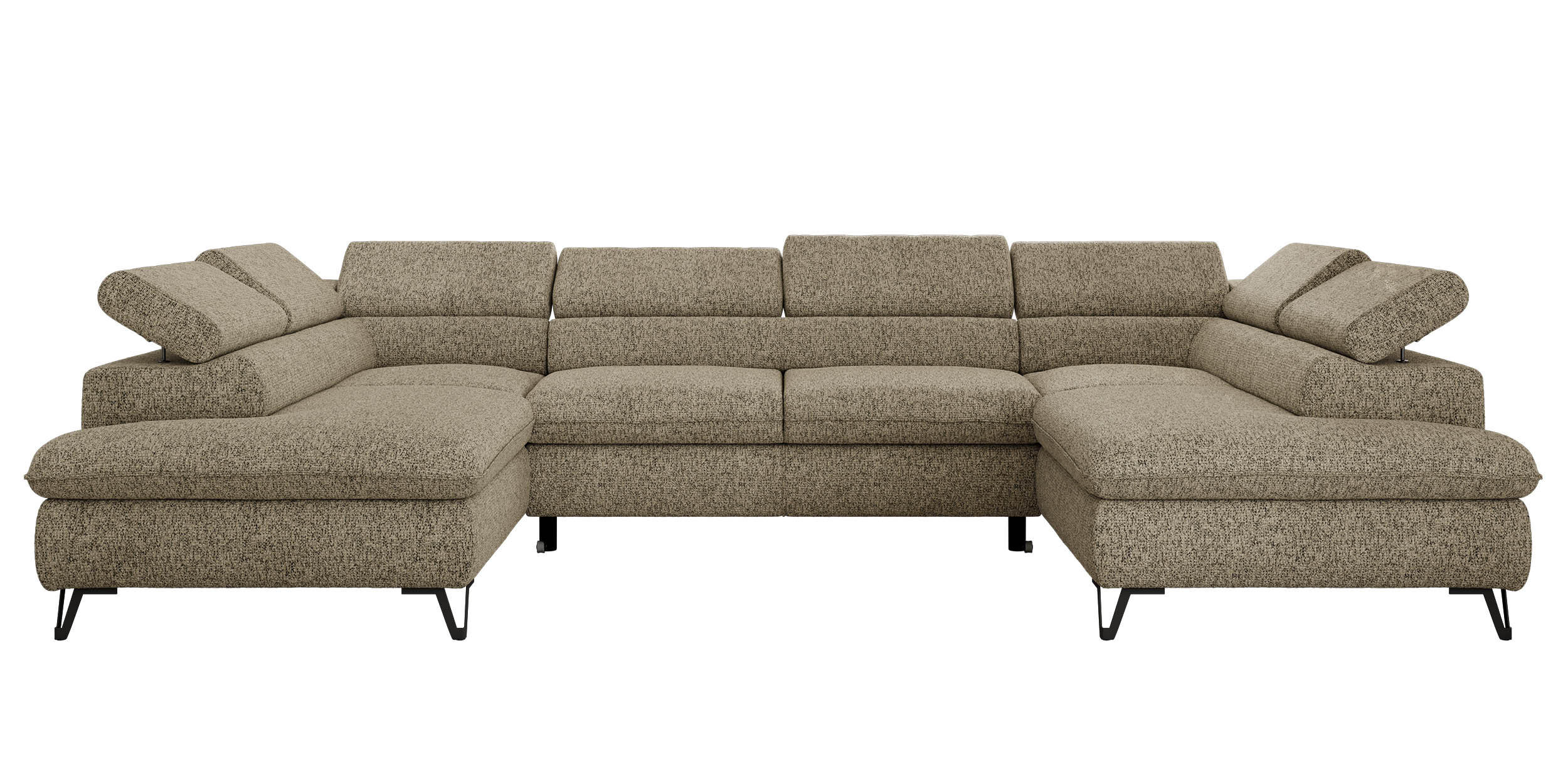 WOHNLANDSCHAFT PABLO U Strukture Dunkelbeige mit Topper T25 - Greige/Schwarz, Textil/Metall (346/76/208cm) - MKS