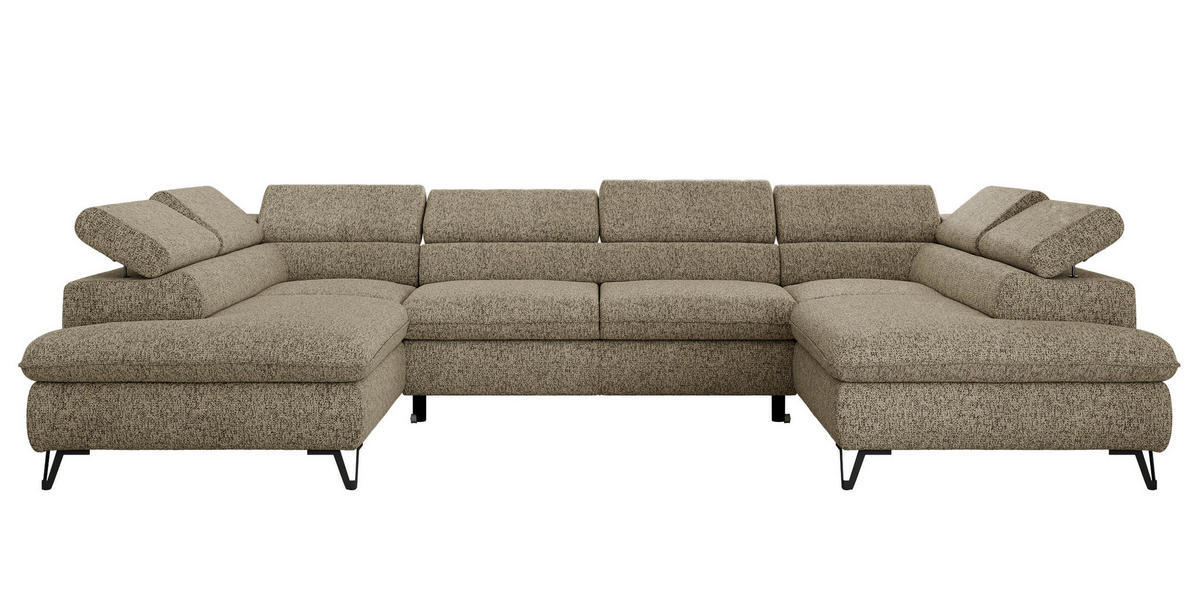 WOHNLANDSCHAFT PABLO U Strukture Dunkelbeige mit Topper T25 - Greige/Schwarz, Textil/Metall (346/76/208cm) - MKS