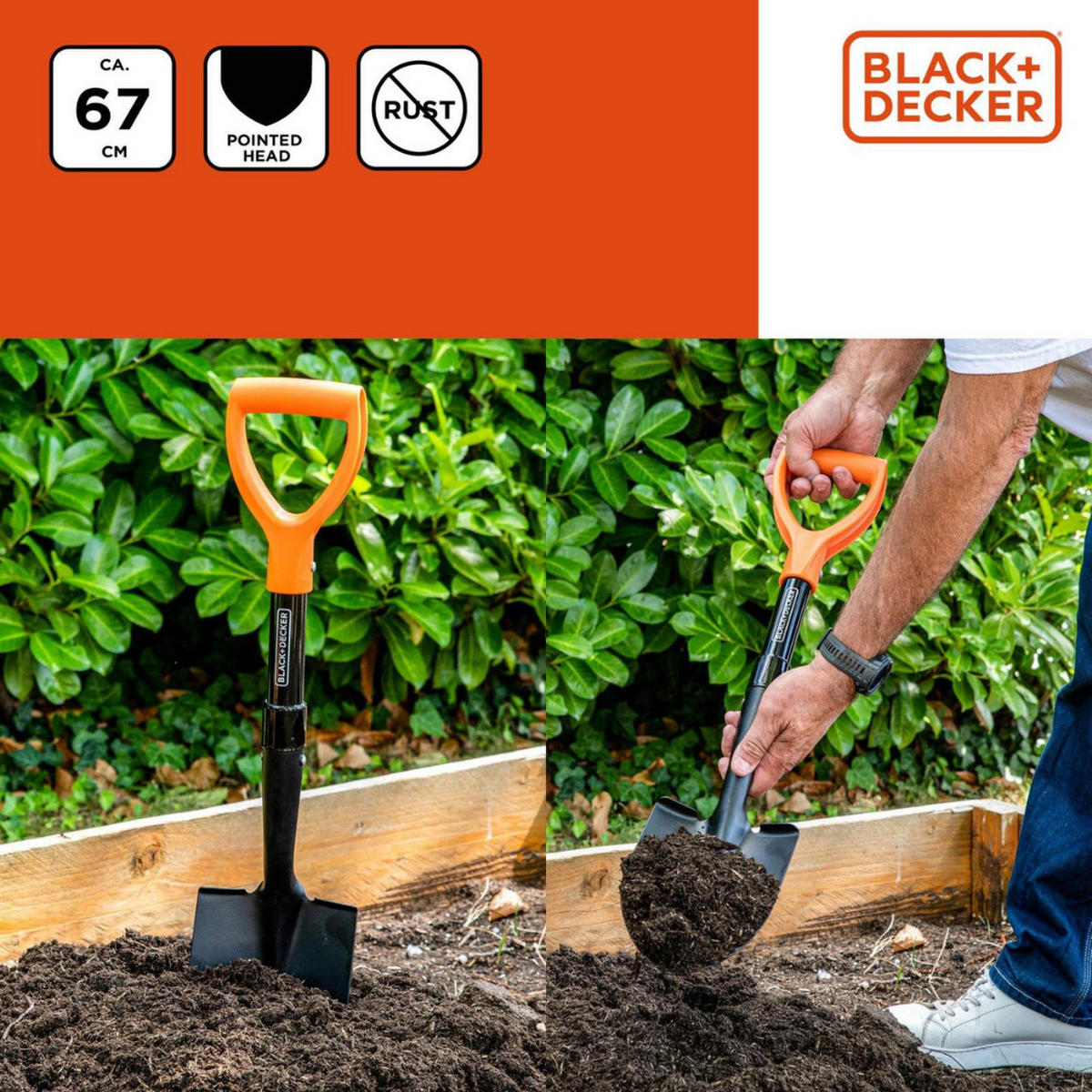 MINI SCHAUFEL 67 cm Schwarz Orange Kompakt Ergonomisch - Schwarz/Orange, Metall (15/67/6cm) - Black & Decker
