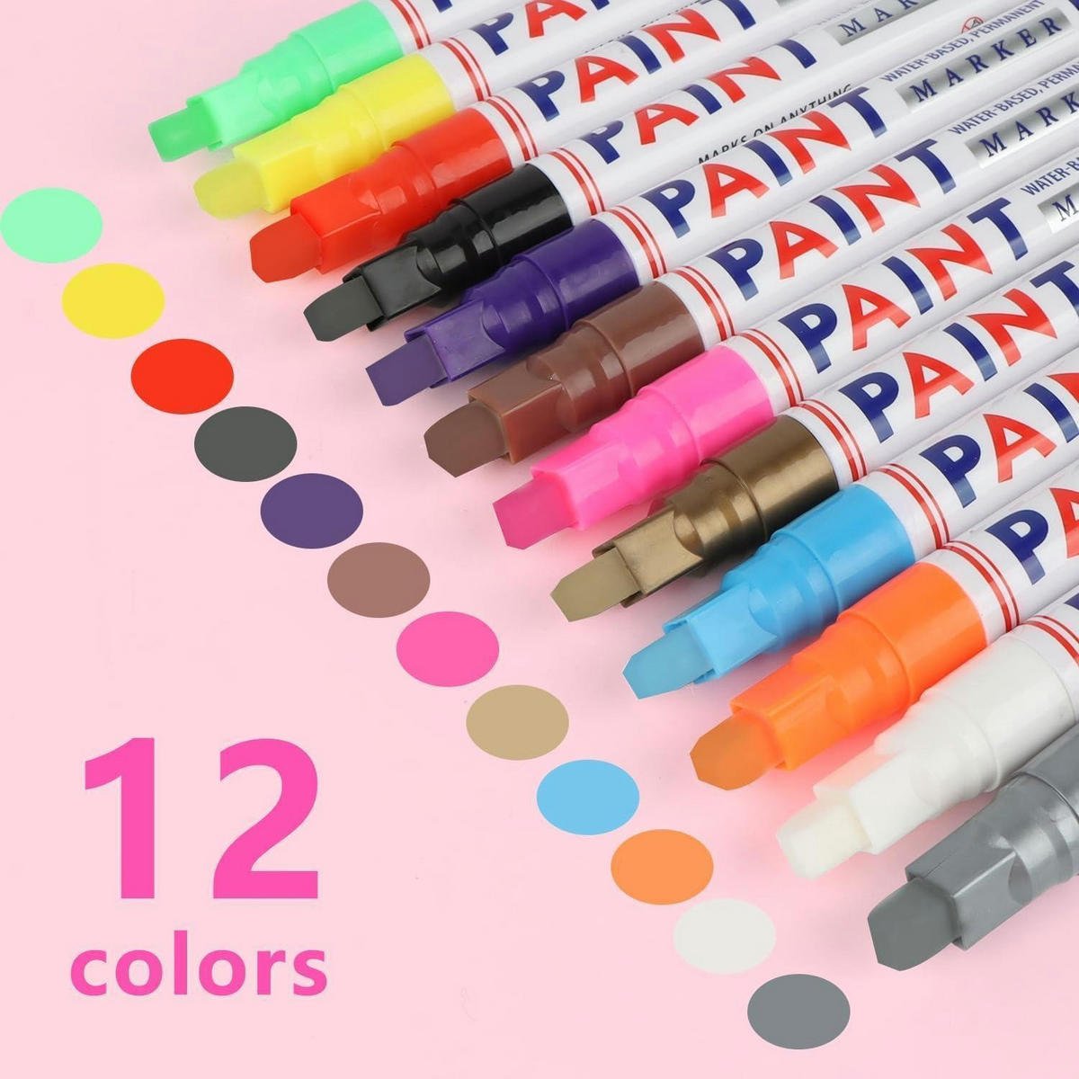 PAINT Marker 12er Set 3 mm Feinspitze Wasserbasiert Schnell trocknend - Multicolor, Kunststoff (1/1/14cm)