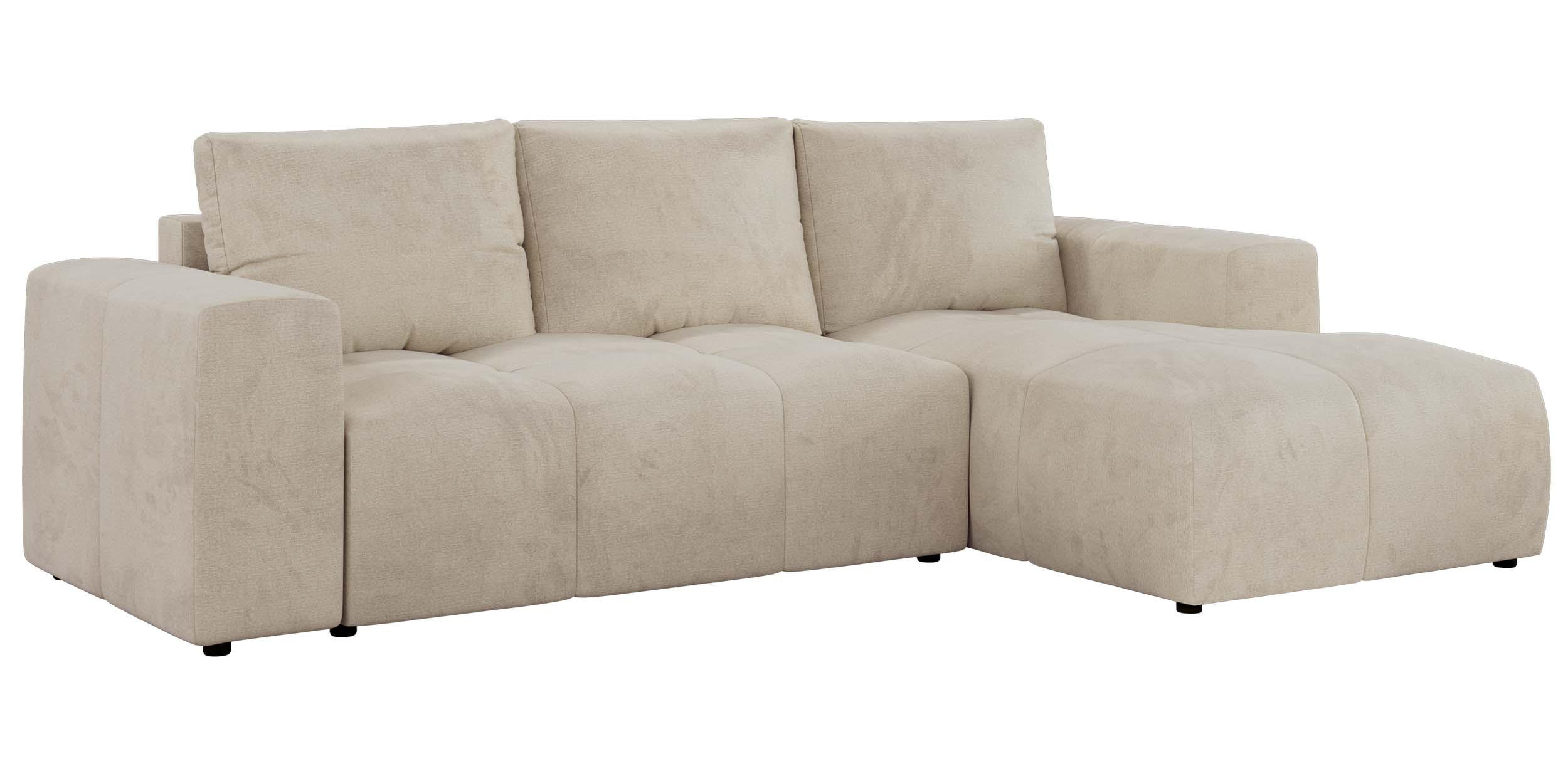 ECKSOFA MONIVA Beige Velvet - Rechts - Beige/Schwarz, Textil (266/164cm) - MKS