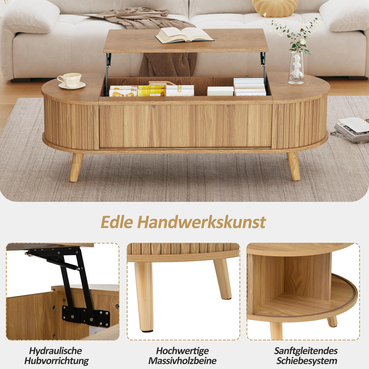KONFERENČNÍSTOLEK 120x50cm Dřevo Zvedací Úložný - přírodní, kompozitní dřevo (120/50/39.5cm) - FLIEKS