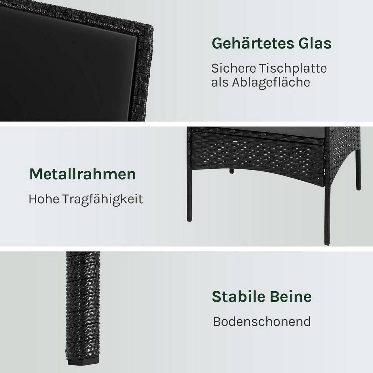 GARTENMÖBEL-SET Sicherheitsglas, Schwarz - Schwarz, Glas/Kunststoff - Woltu