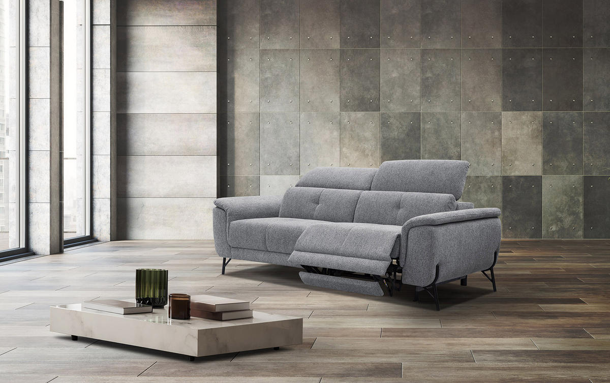 SOFA AVENA 3-Sitzer mit 1 Relaxfunktion, grau - Grau, Holzwerkstoff/Textil (204/80/108cm) - Courtois Laville