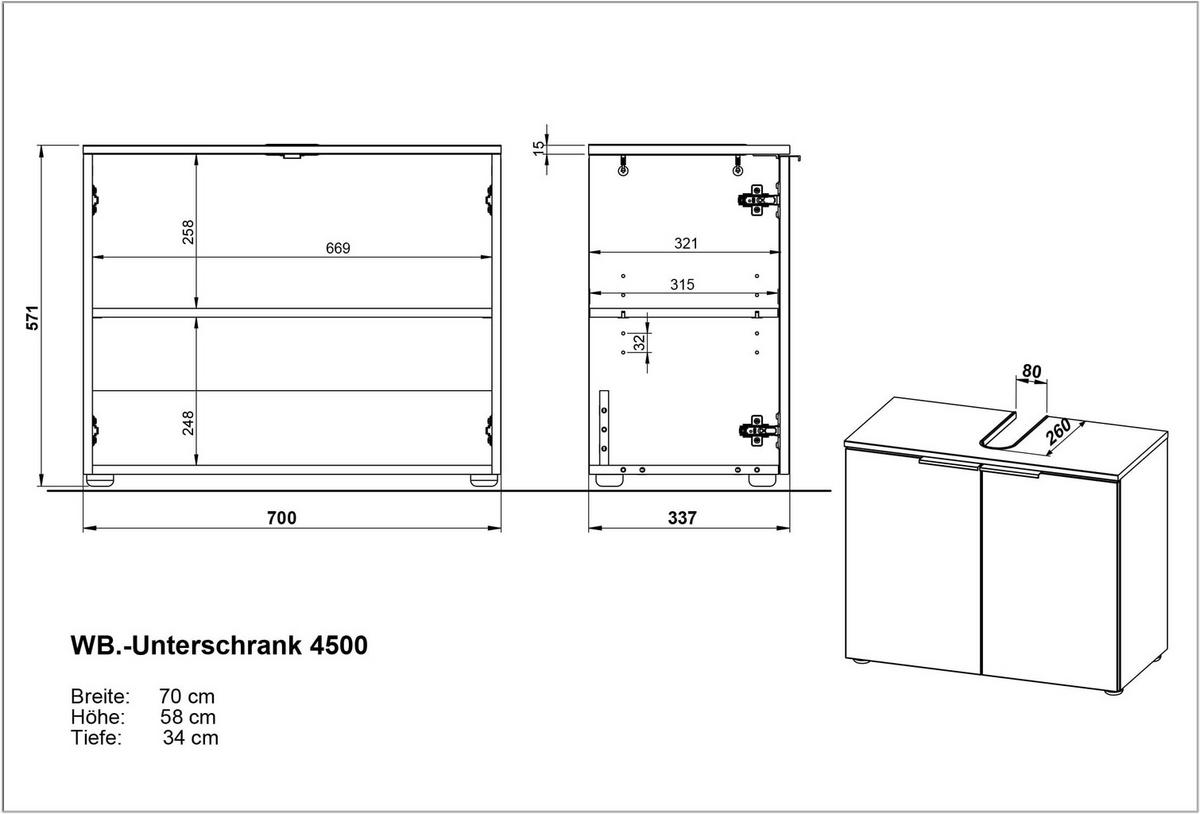 WASCHBECKENUNTERSCHRANK Weiß-Beige 70x34x58 cm mit Siphonaussparung TAHO - Weiß, Holz/Metall (70/58/34cm) - KADIMA DESIGN