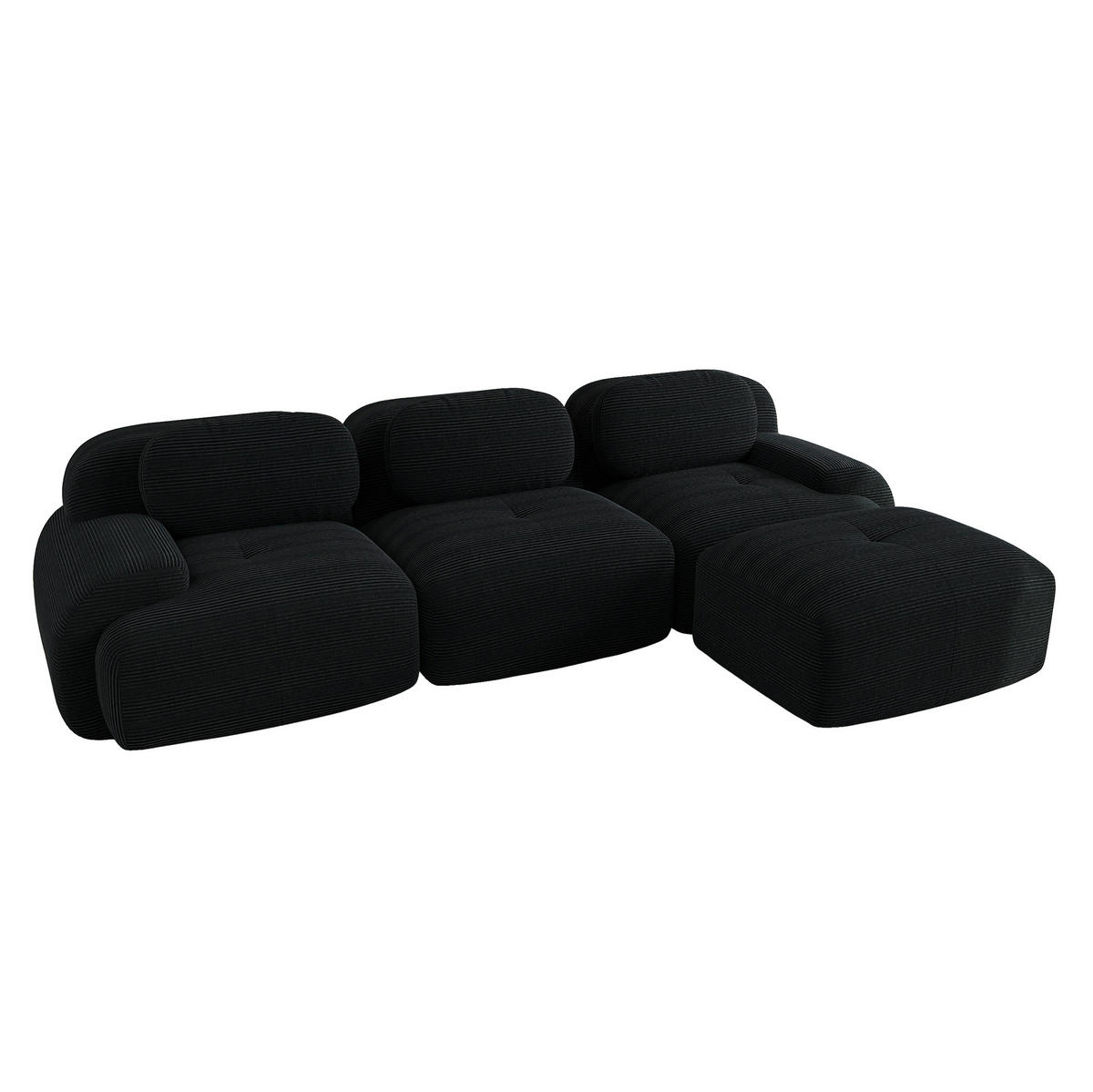 ECKSOFA modular rahmenlos Cordstoff Black 4-tlg. - Schwarz, Kunststoff (178/298cm) - Meubliv