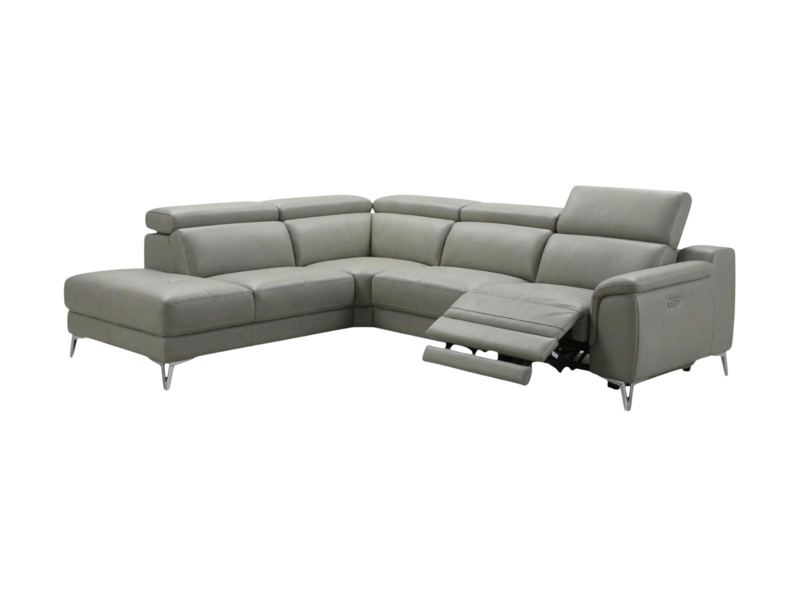 ECKSOFA Jardin Echtleder mit 1 x Relaxfunktion Perlgrau - Hellgrau, Leder/Metall (230/266cm)