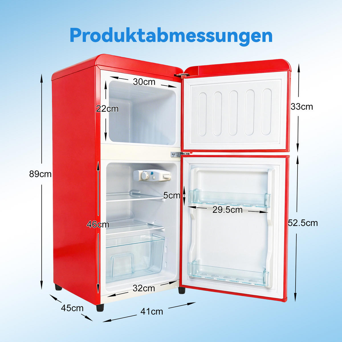 KÜHL-GEFRIER-KOMBINATION 60 l, 22 l Gefriervolumen, Energieeffizienzklasse C, Rot - Rot, Metall (45/89/41cm) - FOHERE
