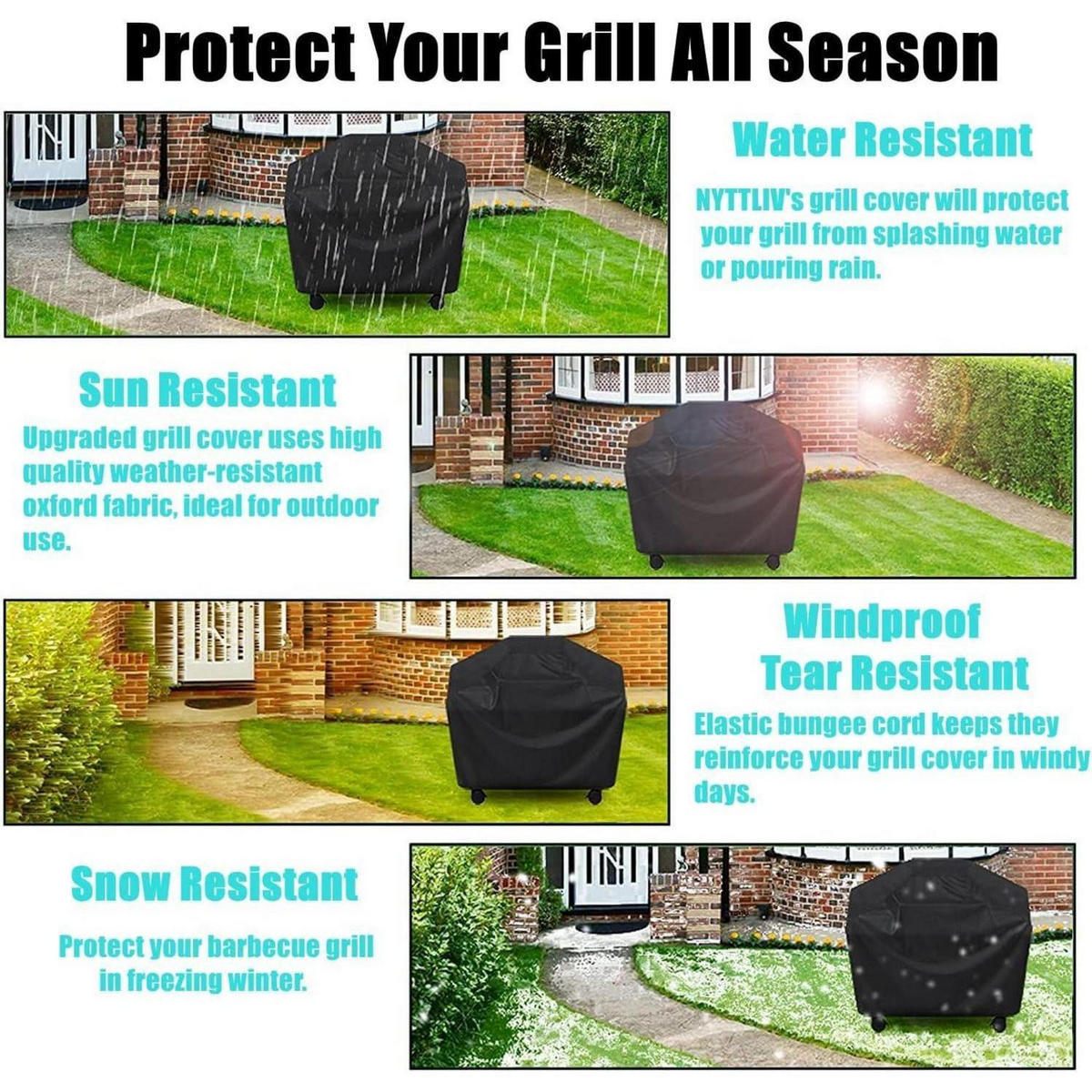 ABDECKPLANE Gasgrill 147 x 61 x 117 cm wetterfest - Schwarz, Kunststoff (61/117/147cm)