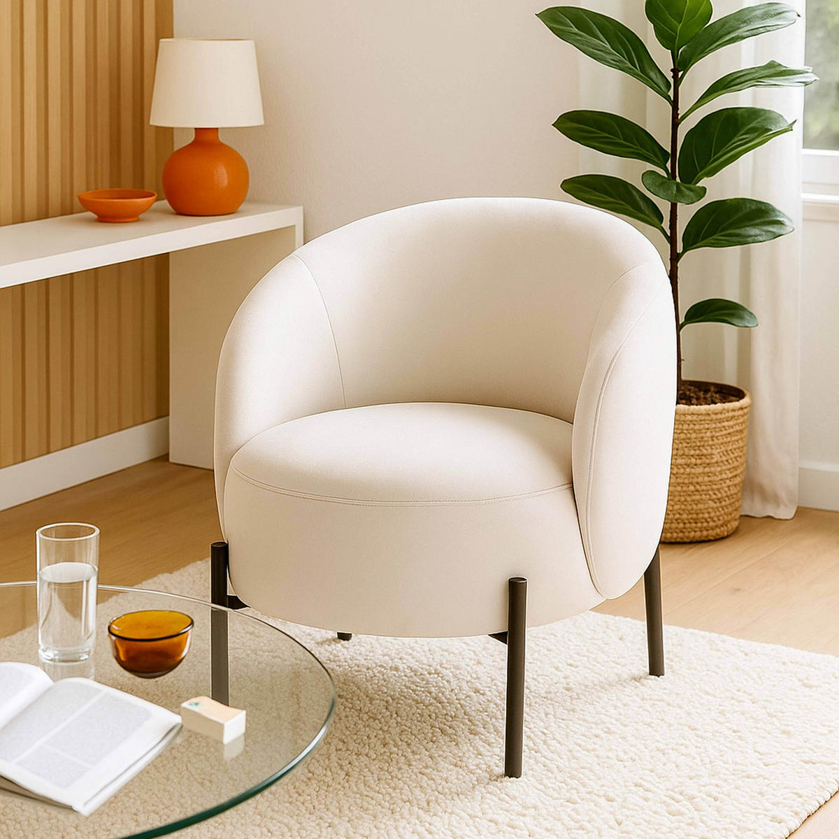 RELAXSESSEL, Beige - Weiß, Textil (66/76/73cm) - Oviala