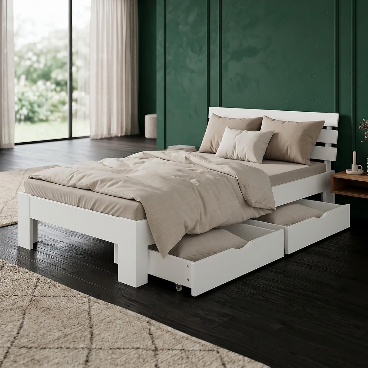 HOLZBETT mit Stauraum 90/200 cm weiß - Weiß, Holz (90/200cm) - Homestyle4u