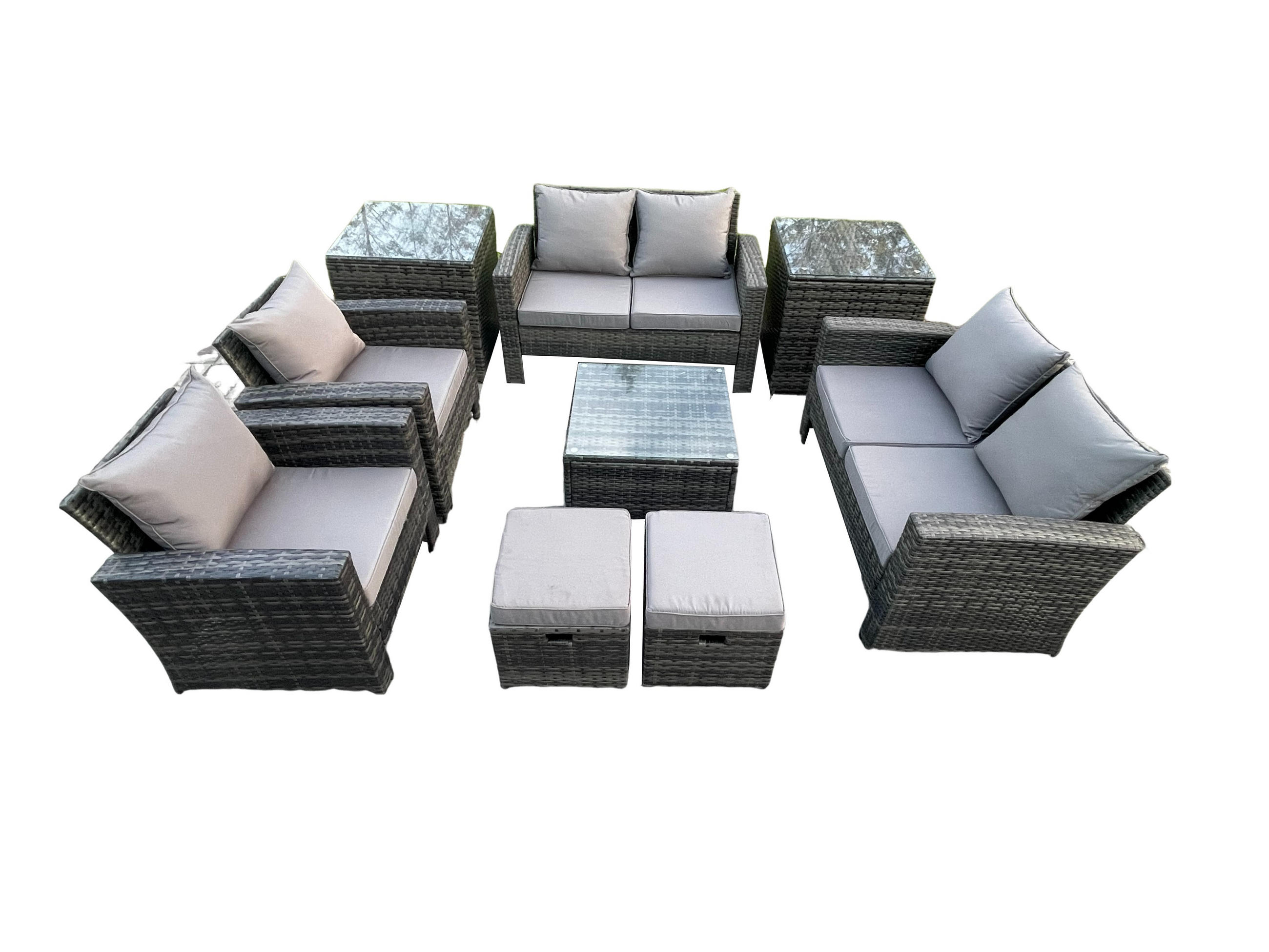 GARTENMÖBEL-SET mit Kissen Polyrattan Dunkelgrau 8-Sitzer - Dunkelgrau, Metall - Fimous