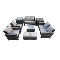 GARTENMÖBEL-SET mit Kissen Polyrattan Dunkelgrau 8-Sitzer - Dunkelgrau, Metall - Fimous