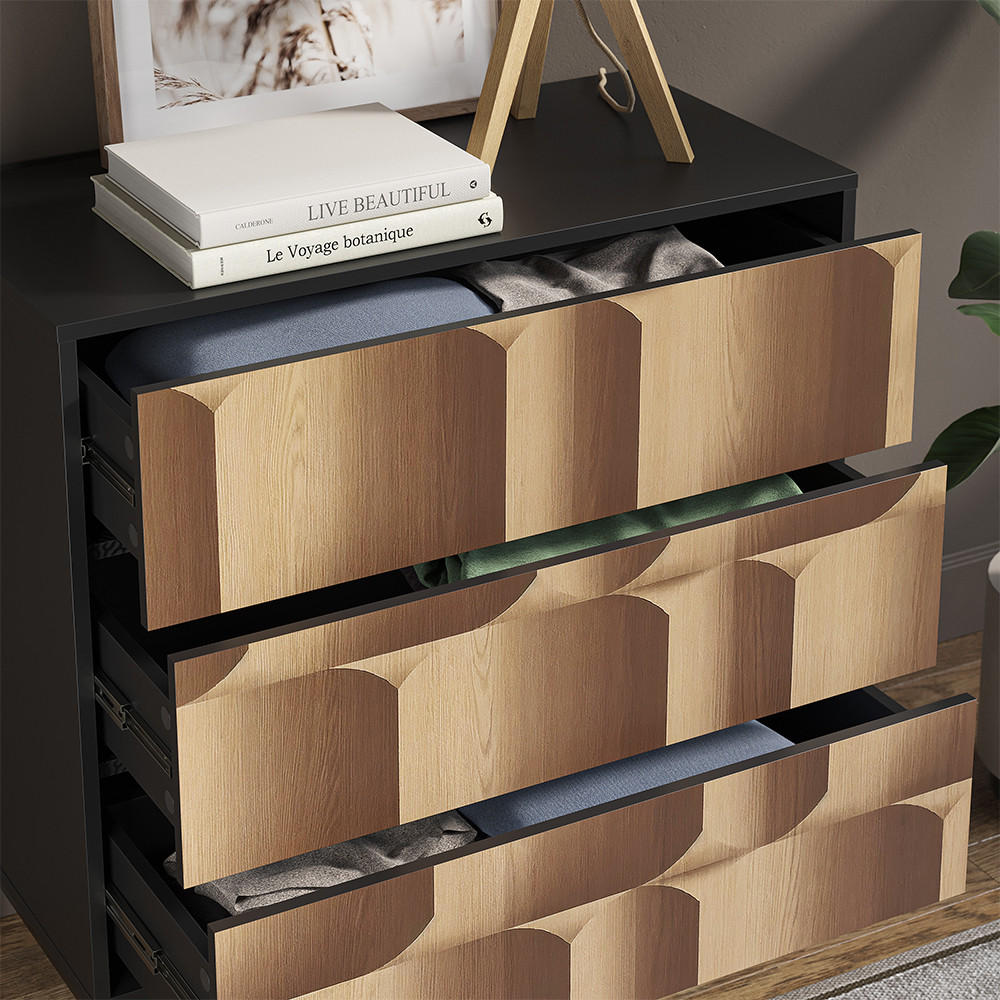 KOMMODE Eliza Schwarz/Eiche 80 x 81.2 cm mit 3 Schubladen - Eichefarben/Schwarz, Holzwerkstoff (80/81.2/40cm) - Vicco