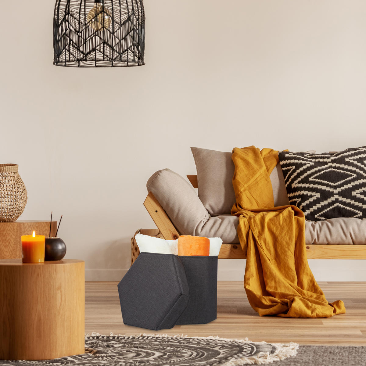 SITZHOCKER - Anthrazit, Holzwerkstoff/Textil (36/31/32cm) - Relaxdays