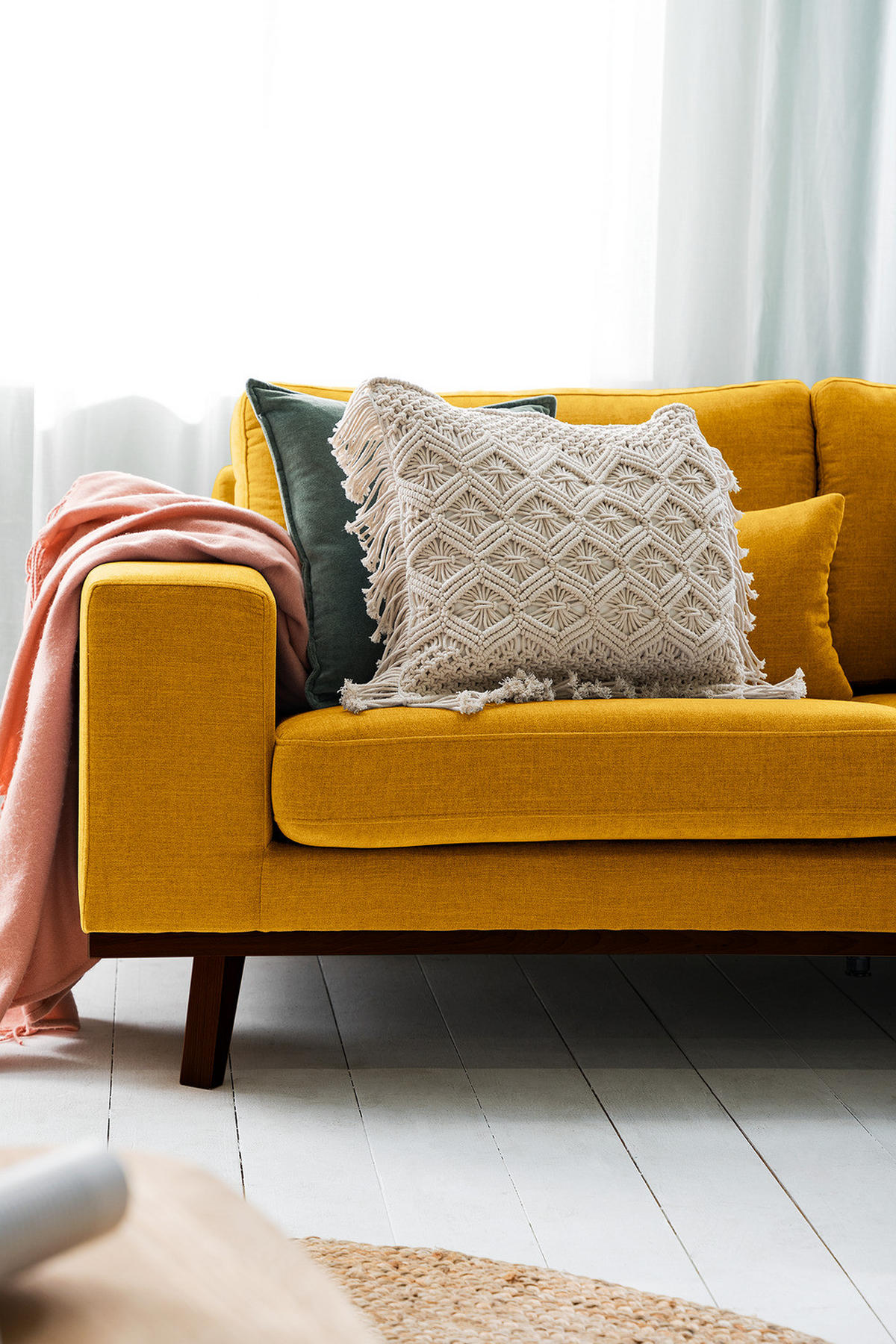 2-SITZER SOFA - Gelb/Buchefarben, Buchenholz/Textil (197/81/88cm) - home24