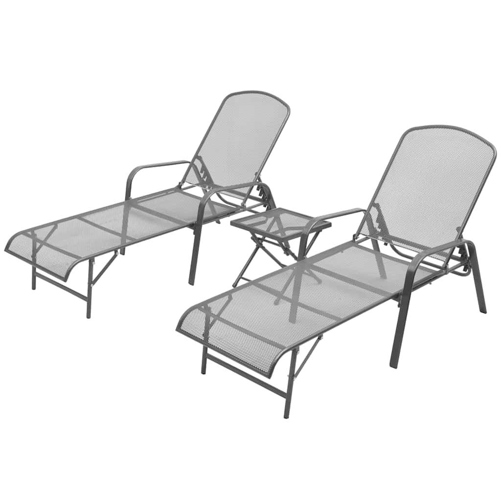 SONNENLIEGE mit verstellbarer Rückenlehne und Tisch, 66/154-183/65-103 cm, aus Stahl, Anthrazit - Anthrazit, Metall (66/38/183cm) - vidaXL