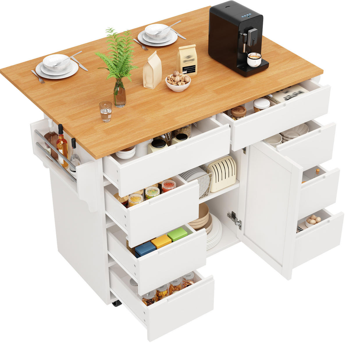 KÜCHENINSEL mit Klapptisch 122 x 74,5 x 91,5 cm Weiß MDF - Weiß, Holz (74.5/91.5/122cm) - Beauniv