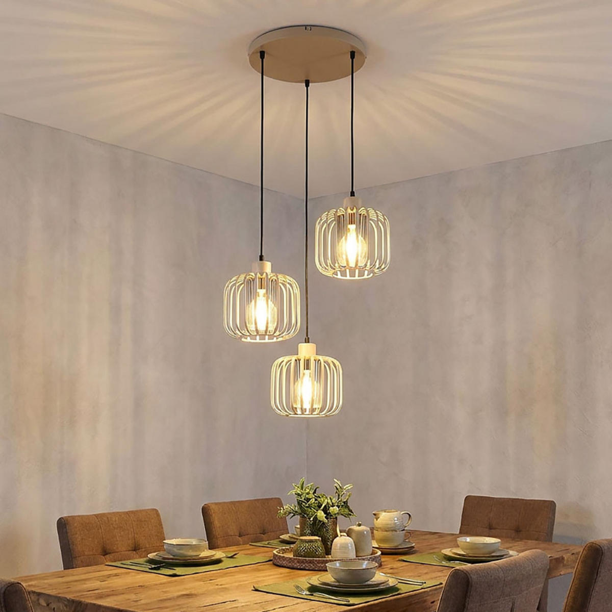 HÄNGELEUCHTE Alfred Metallstabe Sand Beige - Beige, Glas (44/44/120cm) - Globo Lighting