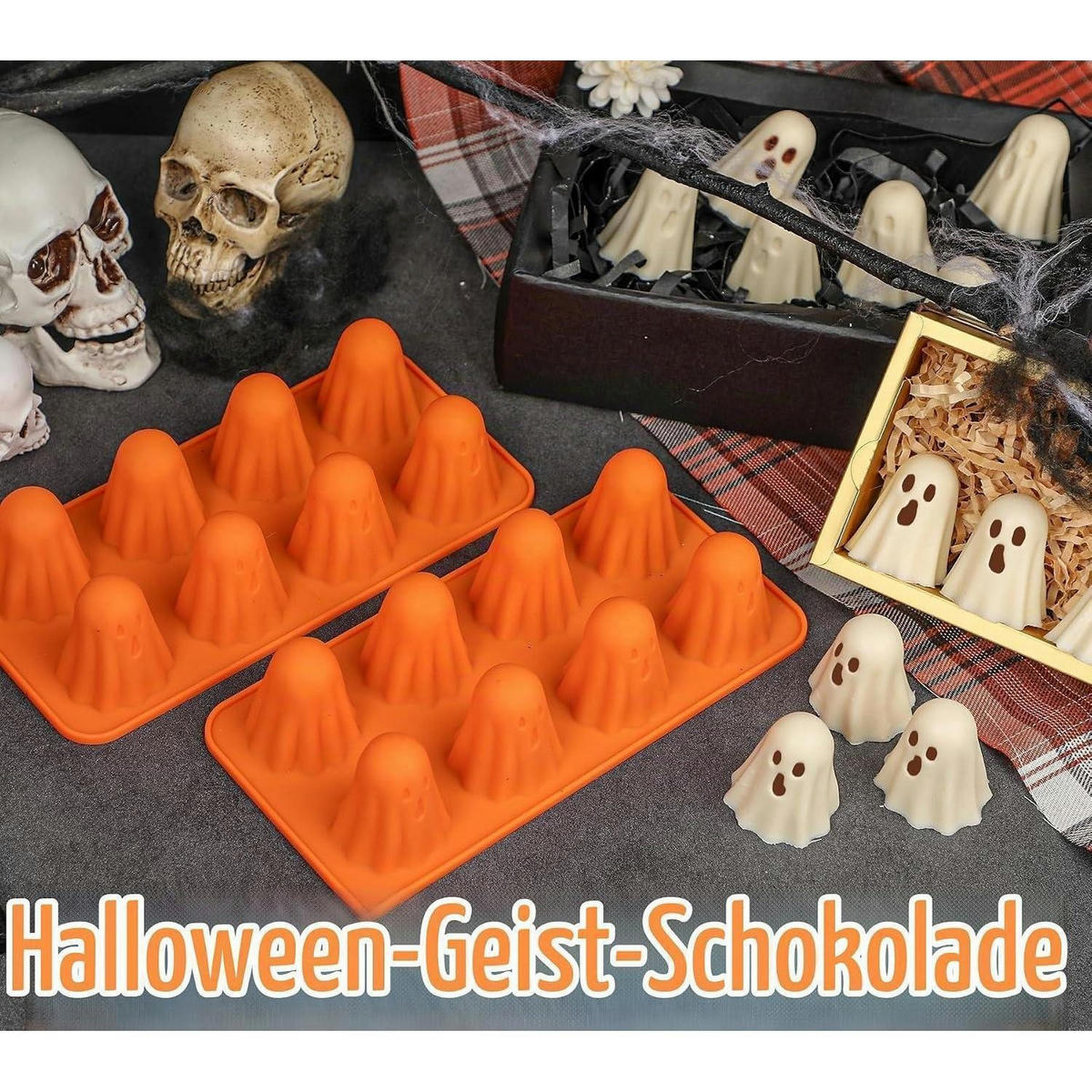 PRALINENFORM 2-teiliges Set Geister Silikon Halloween - Orange, Kunststoff