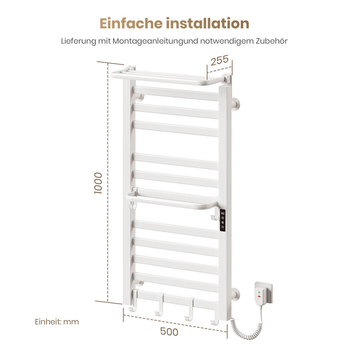 HEIZKÖRPER Elektrisch mit WiFi und Fernbedienung Weiß 100/50 cm - Schwarz, Metall (50/100/25.5cm) - EMKE