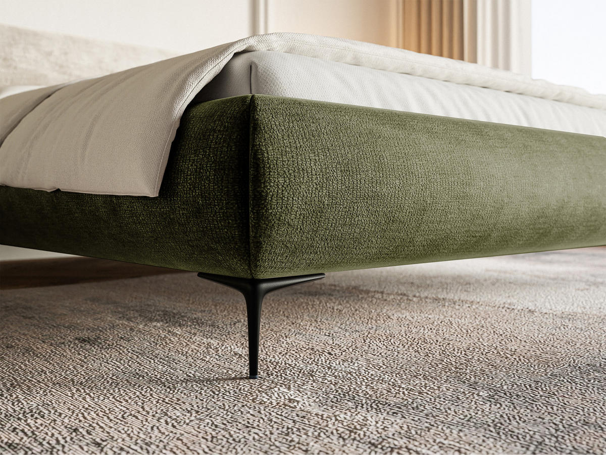 POLSTERBETT Roule Olivgrün Chenille mit schwarzen Metallbeinen 180 cm - Schwarz/Olivgrün, Textil/Metall (180/200cm) - Selsey