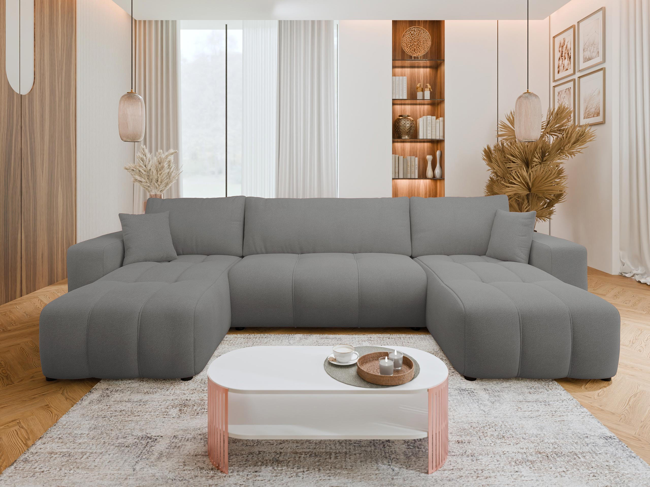 WOHNLANDSCHAFT Furyn U - Dunkelgrau/Schwarz, Holz/Kunststoff (312/82/145cm) - MIRJAN24