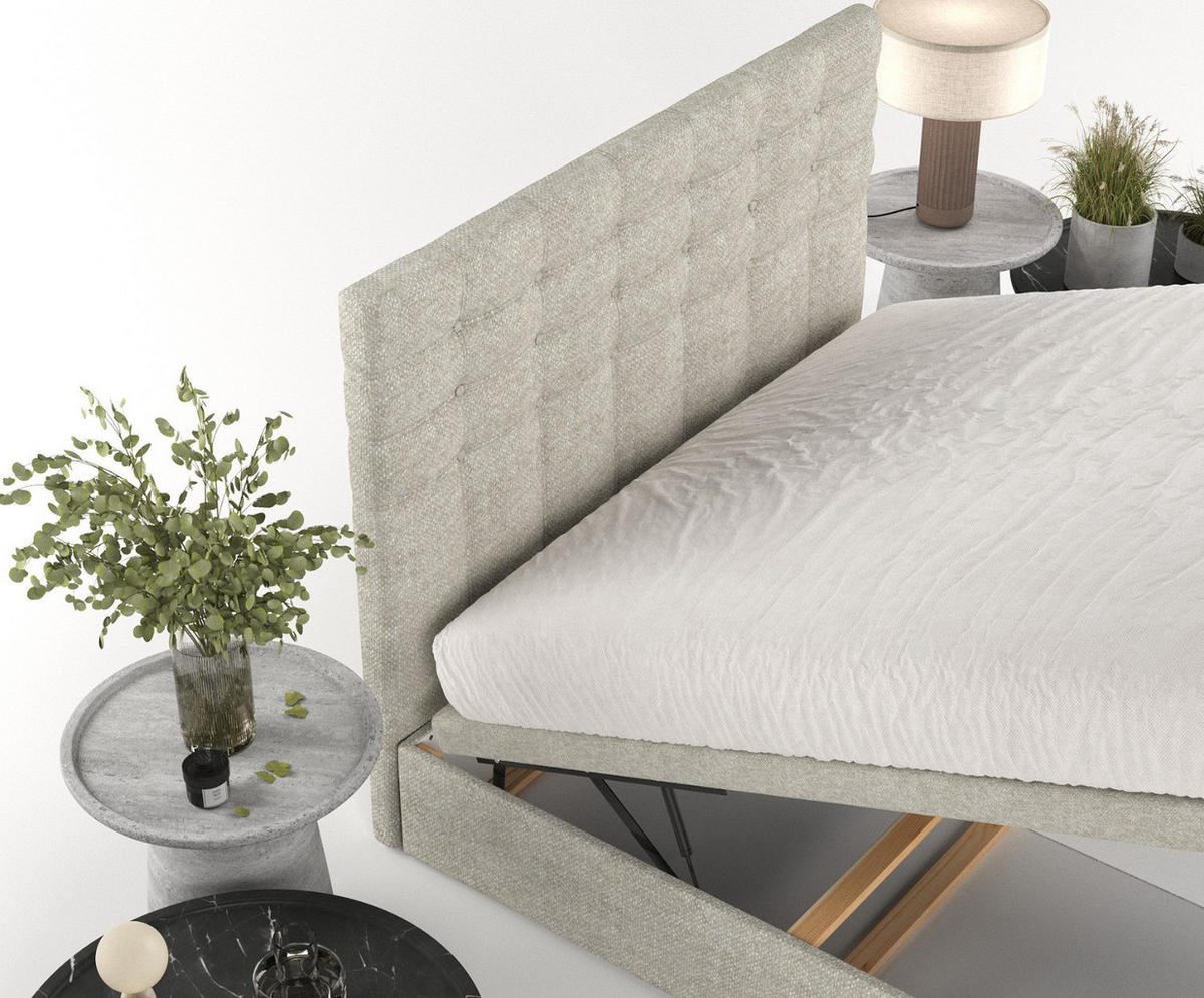 POLSTERBETT Callo mit Stauraum 120/200 cm Beige im Alta Stoff - Beige/Schwarz, Holz/Holzwerkstoff (120/200cm) - AltaBeds