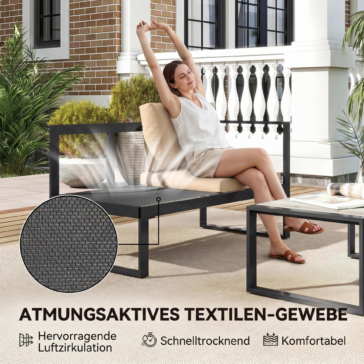 GARTENSET 4-teilig Beige 247.0/152.0/65.0 cm - Beige, Metall