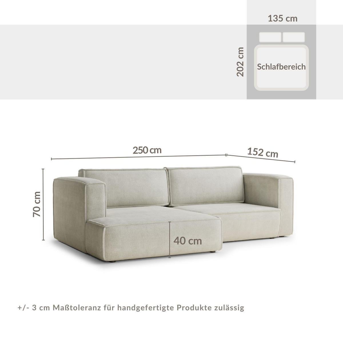 ECKSOFA MIT SCHLAFFUNKTION Velto Beige Webstoff - Beige/Schwarz, Holz/Holzwerkstoff (152/250cm) - Maison de Reve