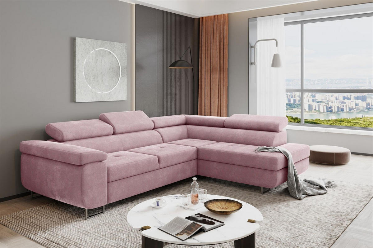 ECKSOFA Jade Mit Schlaffunktion - Rosa, Holzwerkstoff/Textil (275/202cm) - Fun Möbel