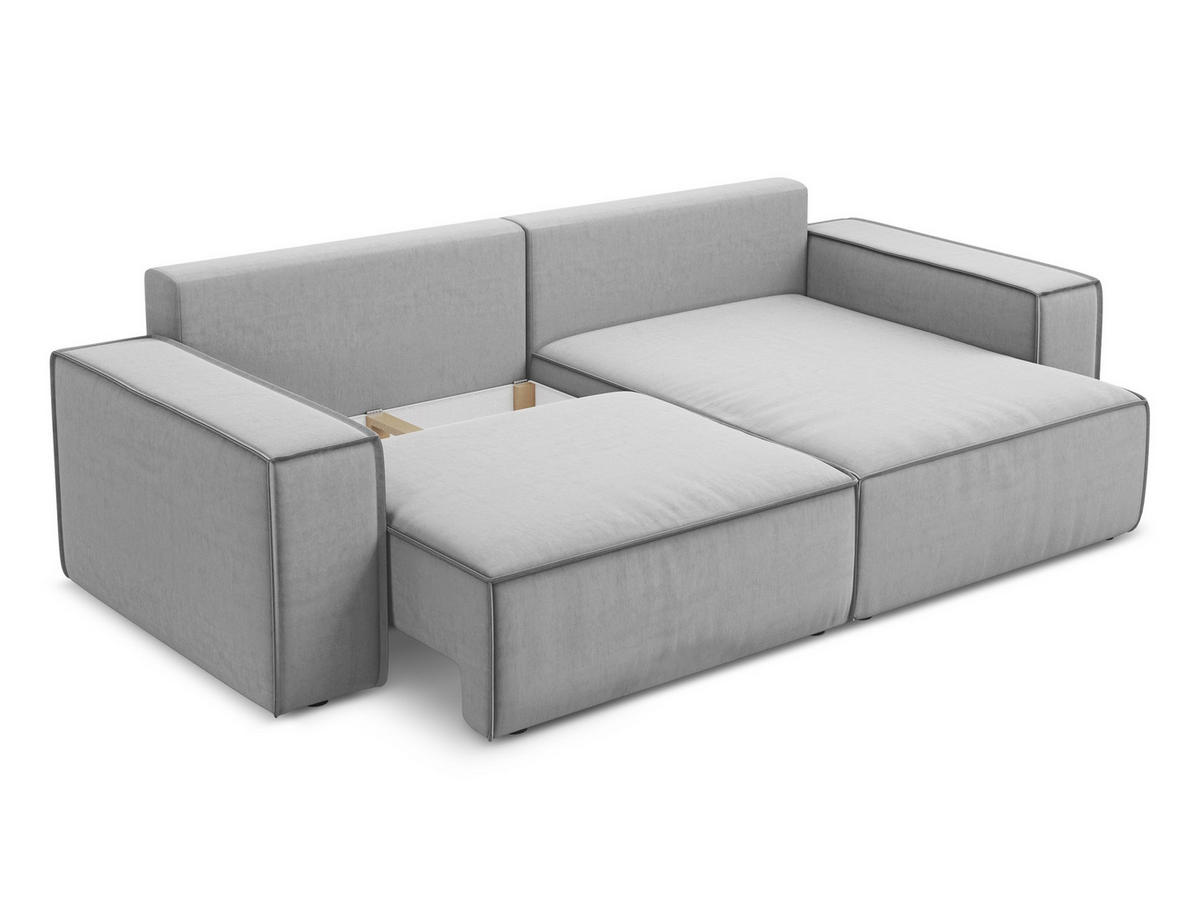 ECKSOFA mit Schlaffunktion Samt Stoff Grau - Dunkelgrau/Schwarz, Holz/Textil (162/236cm) - Makamii