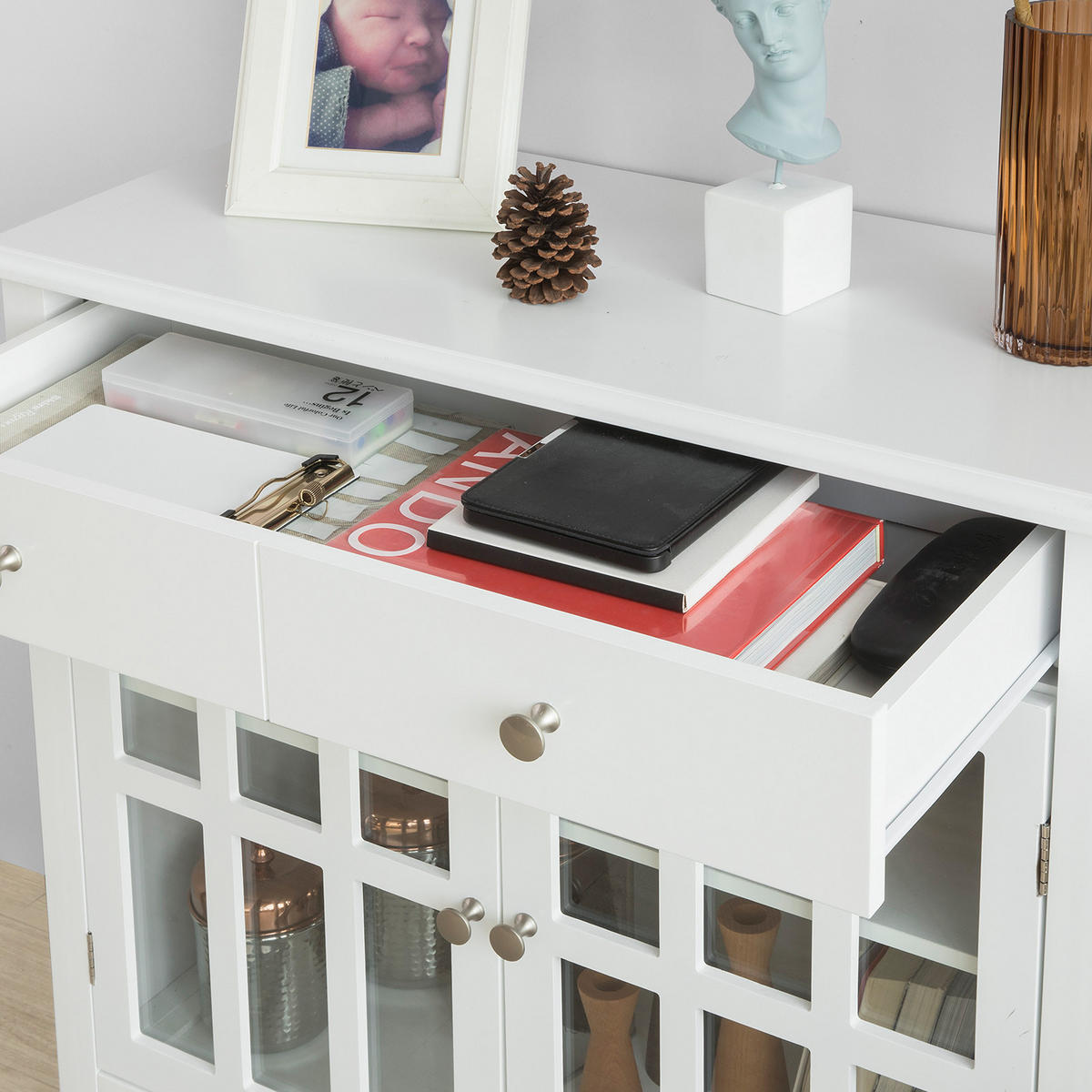 VITRINE Weiß - Weiß, Holzwerkstoff (80/80/34cm) - SoBuy