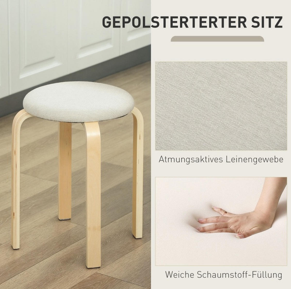 HOCKER 4er-Set 40/40/45 cm Creme stapelbar bis 120 kg - Creme, Holz (40/45/40cm) - MIVRAY