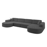 WOHNLANDSCHAFT MARI-U2 - 380x163x73,5 cm Grau Bouclé - Schwarz/Grau, Holzwerkstoff/Kunststoff (380/73.5/163cm) - ALTDECOR