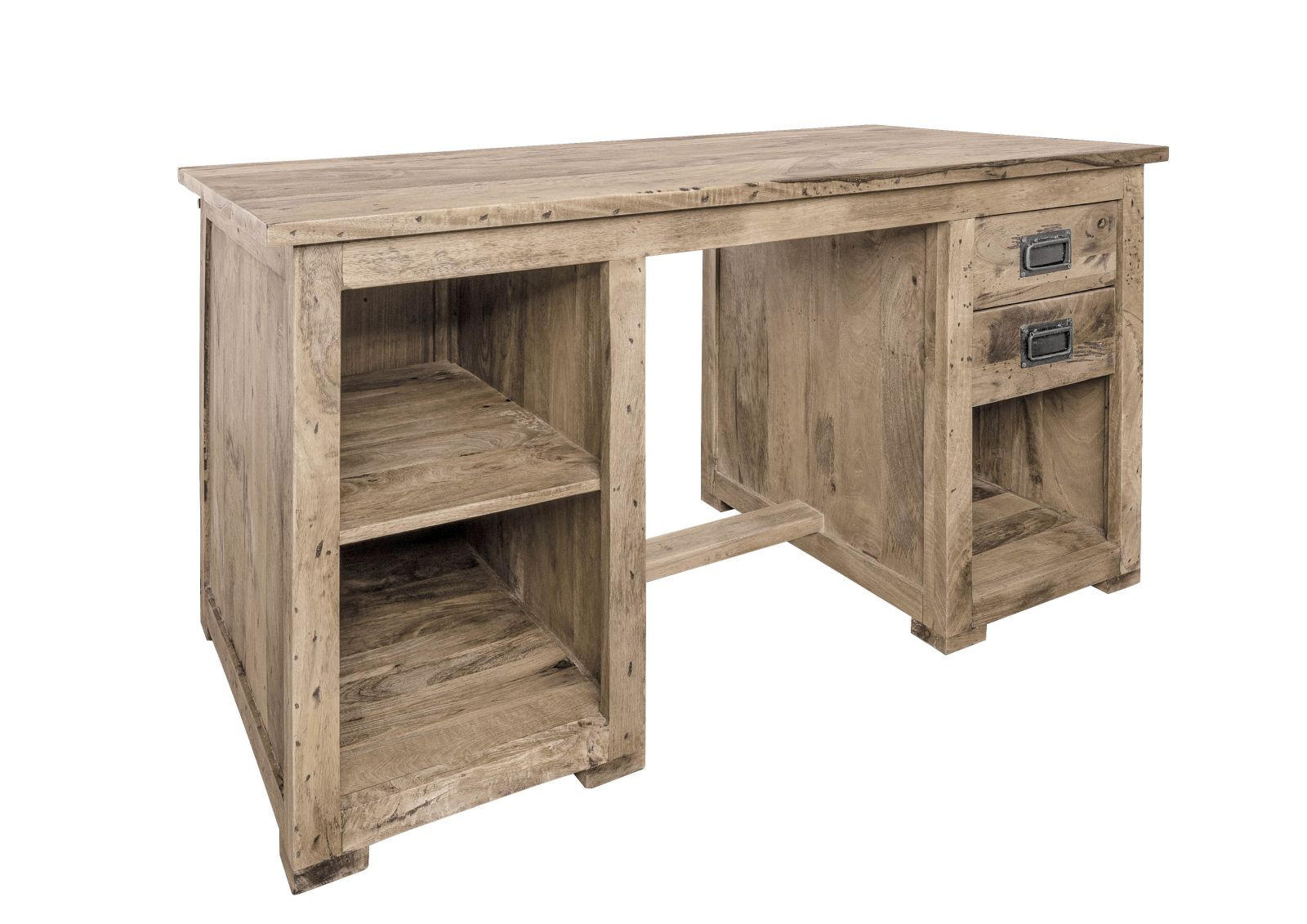 SCHREIBTISCH Mango 140x80x76 whitewash lackiert RAILWAY #361 - Beige, Holz (80/140/76cm) - Massivmoebel24