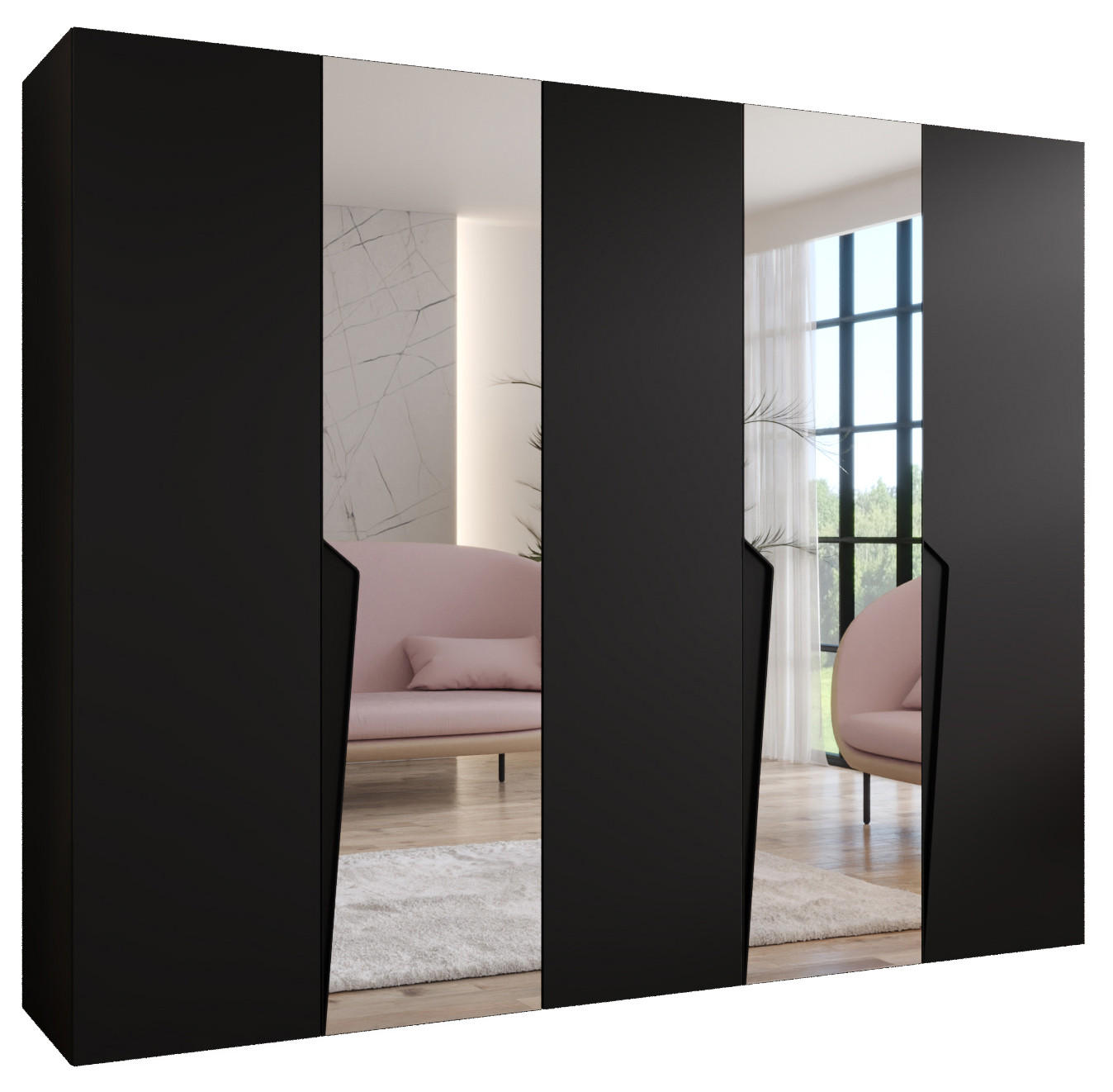 Abiks Möbel Drehtürenschrank Schwarz, Schwarz 250x202x52 cm