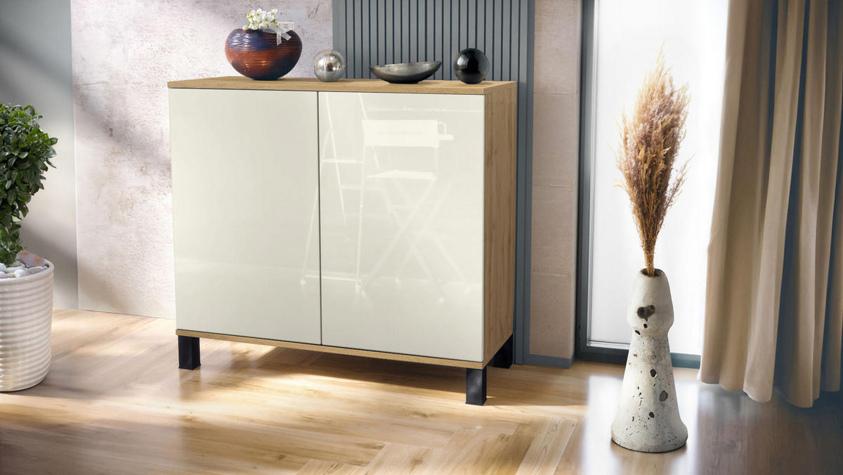 KOMMODE Skadu Creme Hochglanz - Creme, Holzwerkstoff (92.5/84.5/35cm) - Vladon