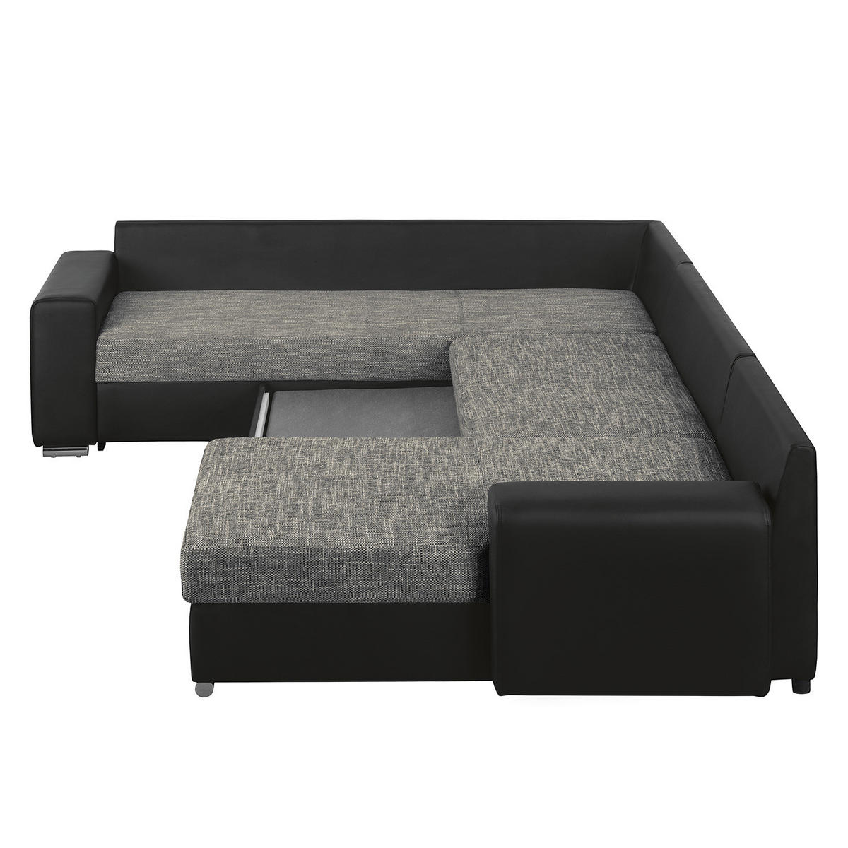 WOHNLANDSCHAFT mit Schlaffunktion - Longchair, Kunstleder / Strukturstoff - Grau, Kunststoff (300/87/235cm) - home24